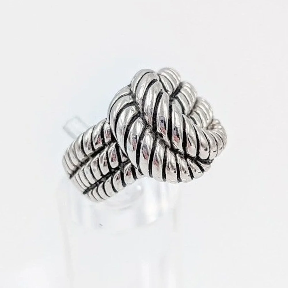 Lia Sophia Love Knot Ring Twist Cable Chunky Silver Tone Statement 8